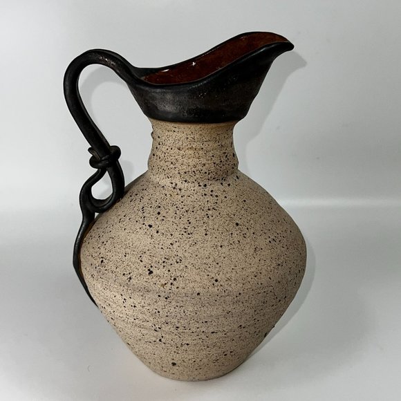 Studio Stoneware Art Pottery Pitcher Applied Design Collectible Marked Israel - Picture 4 of 12
